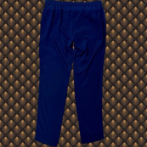 Vince Navy Blue 100% Silk Drawstring Waist Tapered Slim Leg Tuxedo Stripe Pants - Picture 11 of 16